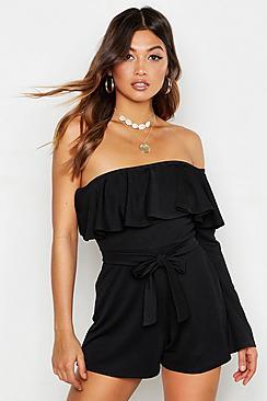 Boohoo Asymmetric Sleeve Wrap Playsuit
