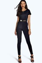 Boohoo Tall Scarlett Cap Sleeve Belted Jumpsuit