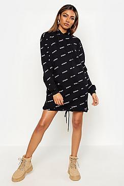 Boohoo All Over Woman Print Longline Oversize Hoody