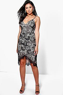 Boohoo Boutique Emi Strappy Eyelash Lace Midi Dress