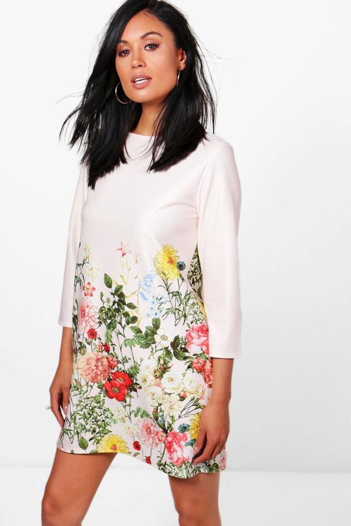 Boohoo Nora Floral Borderprint Shift Dress Ivory