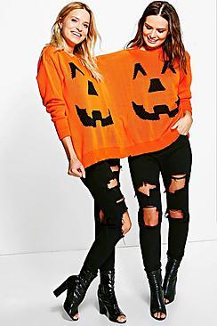 Boohoo Esther Halloween Pumpkin Twin Jumper