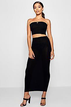 Boohoo Rosie Knitted Bandeau And Midi Skirt Set