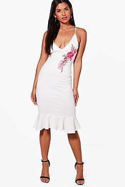Boohoo Kelsey Applique Detail Frill Hem Midi Dress