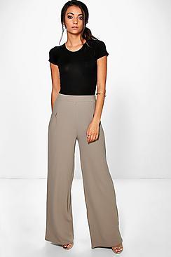 Boohoo Tall Emma Wide Leg Pleat Front Trouser