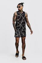 Boohoo All Over Chain Printed Drop Armhole Vest & Swim Short