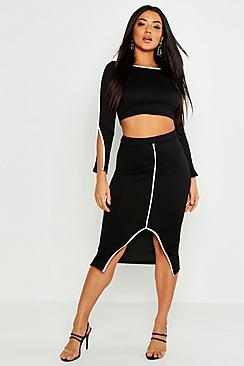 Boohoo Contrast Detail Rib Top & Midaxi Skirt Co-ord