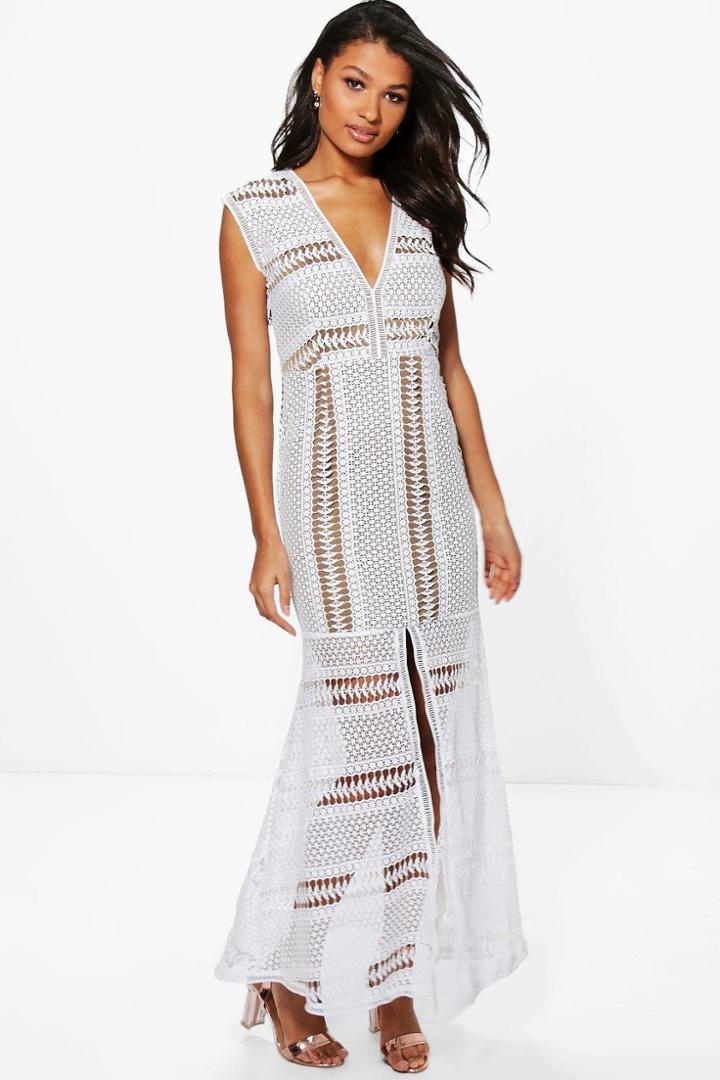 Boohoo Boutique Anna Corded Lace Panelled Maxi Dress Ivory
