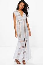 Boohoo Boutique Anna Corded Lace Panelled Maxi Dress Ivory