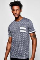 Boohoo All Over Star Print T Shirt With Pocket Navy