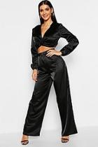 Boohoo Satin Wrap Detail Top + Wide Leg Trouser Co-ord