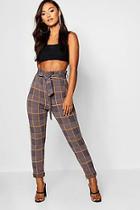 Boohoo Petite Dogtooth Check Belted Trouser