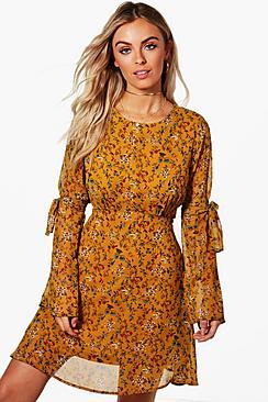Boohoo Tayla Tailored Floaty Dress With Arm Ties