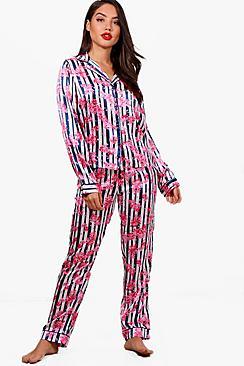 Boohoo Lucia Floral & Stripe Trouser & Shirt Set