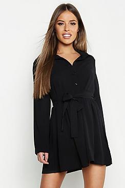 Boohoo Petite Smock Shirt Dress