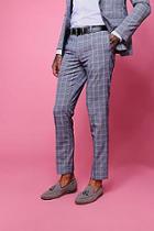 Boohoo Linen Check Skinny Fit Suit Trouser