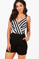 Boohoo Naomi Striped Plunge Wrap Front Playsuit