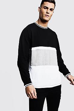 Boohoo Long Sleeve Colour Block Tee With Stripe Cuffs