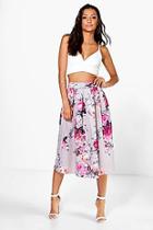 Boohoo Tall Elena Floral Print Scuba Midi Skirt