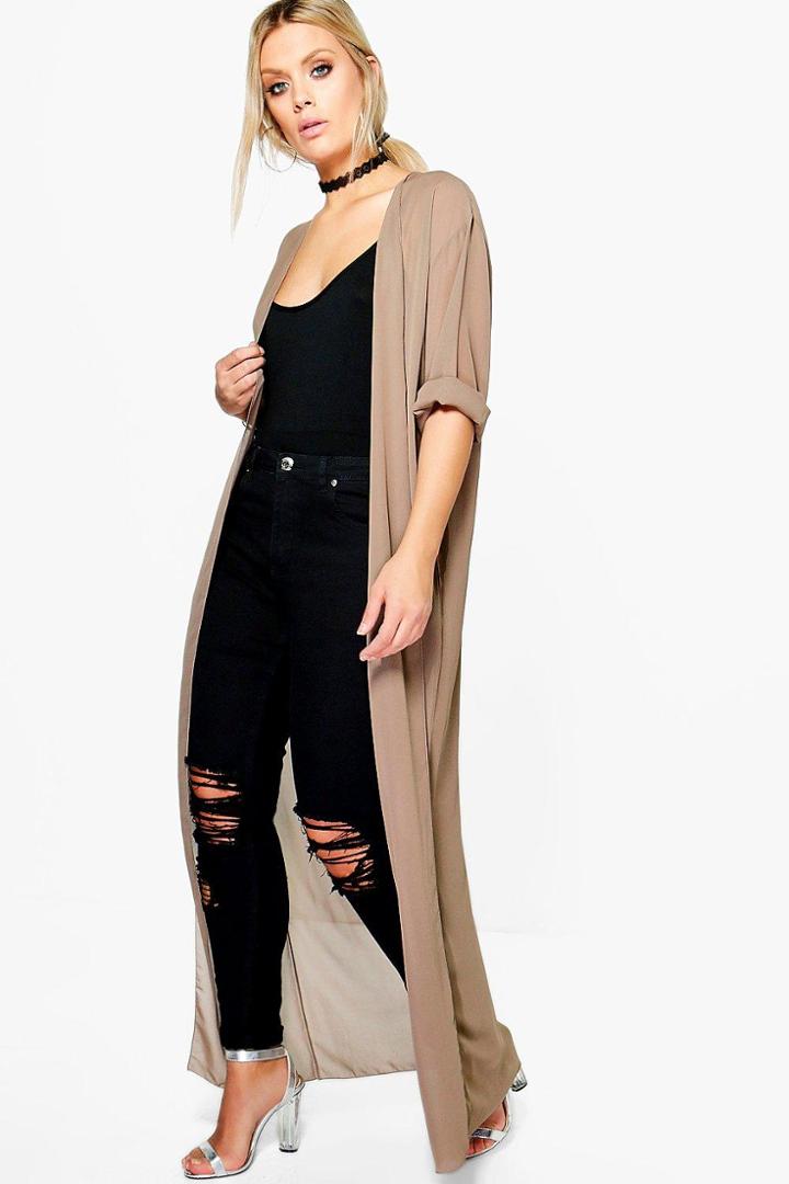 Boohoo Plus Anna Chiffon Maxi Duster Mocha