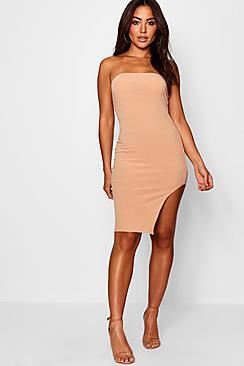 Boohoo Bandeau Side Split Knitted Dress
