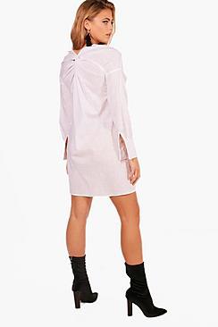 Boohoo Natalie Off The Shoulder Knot Back Shirt Dress