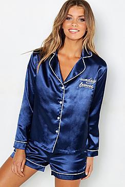 Boohoo Sunday Forever Satin Pj Short Set