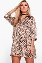 Boohoo Plus Lucy Leopard Print Shirt Dress Multi