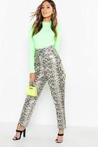 Boohoo Snake Print Leather Look Belted Trousers
