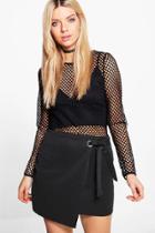 Boohoo Elle Eyelet Tie Wrap Front Mini Skirt Black