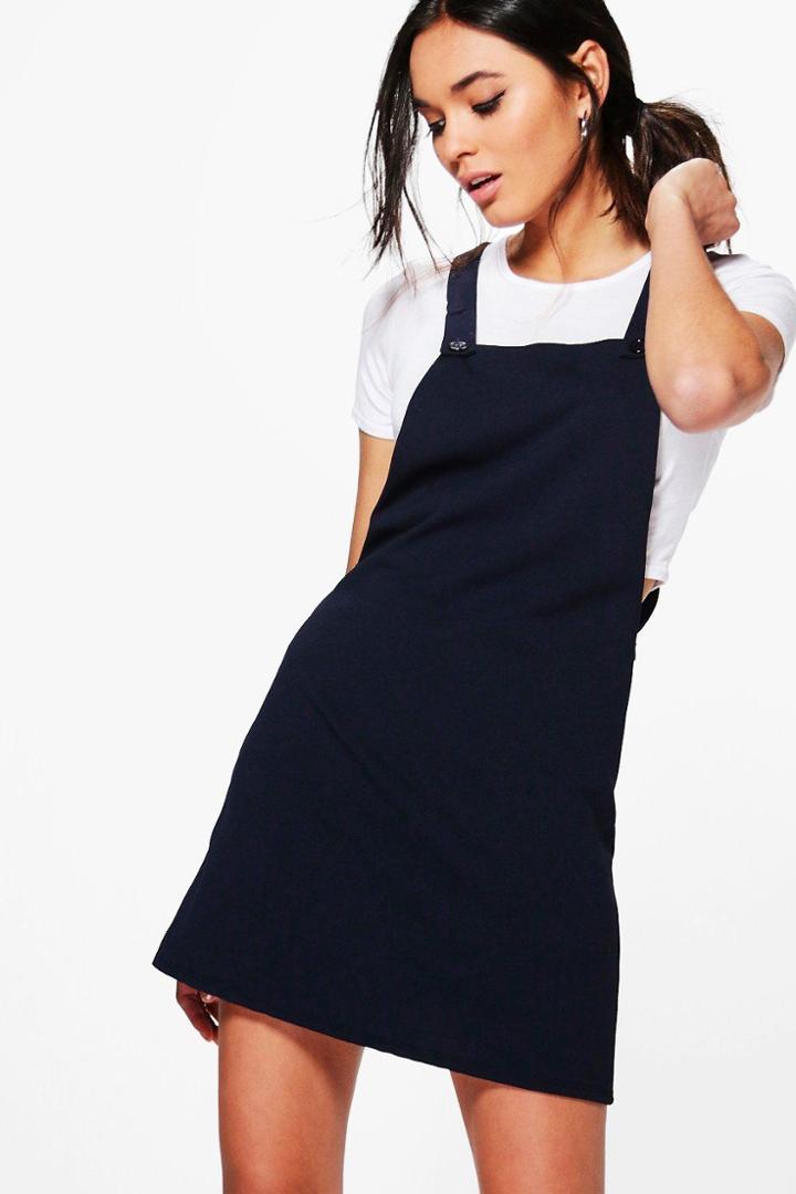 Boohoo Emma Tailored Pinafore Dress Navy