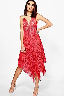 Boohoo Boutique Amy Eyelash Lace Plunge Midi Dress