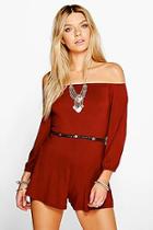 Boohoo Emily Off The Shoulder Jersey Playsuit