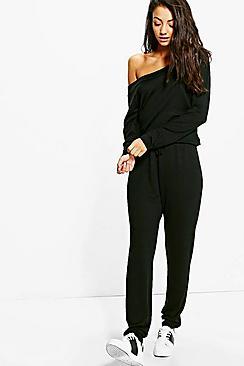 Boohoo Tall Viola Slash Neck Lounge Jumpsuit