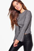 Boohoo Petite Rhianne Bell Sleeve Rib Jumper Black
