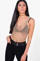 Boohoo Eva Fishnet Tank Top Stone