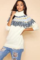 Boohoo Roll Neck Fringe Knitted Jumper