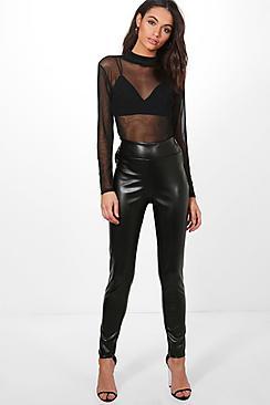 Boohoo Mia Leather Look Zip Side Trousers
