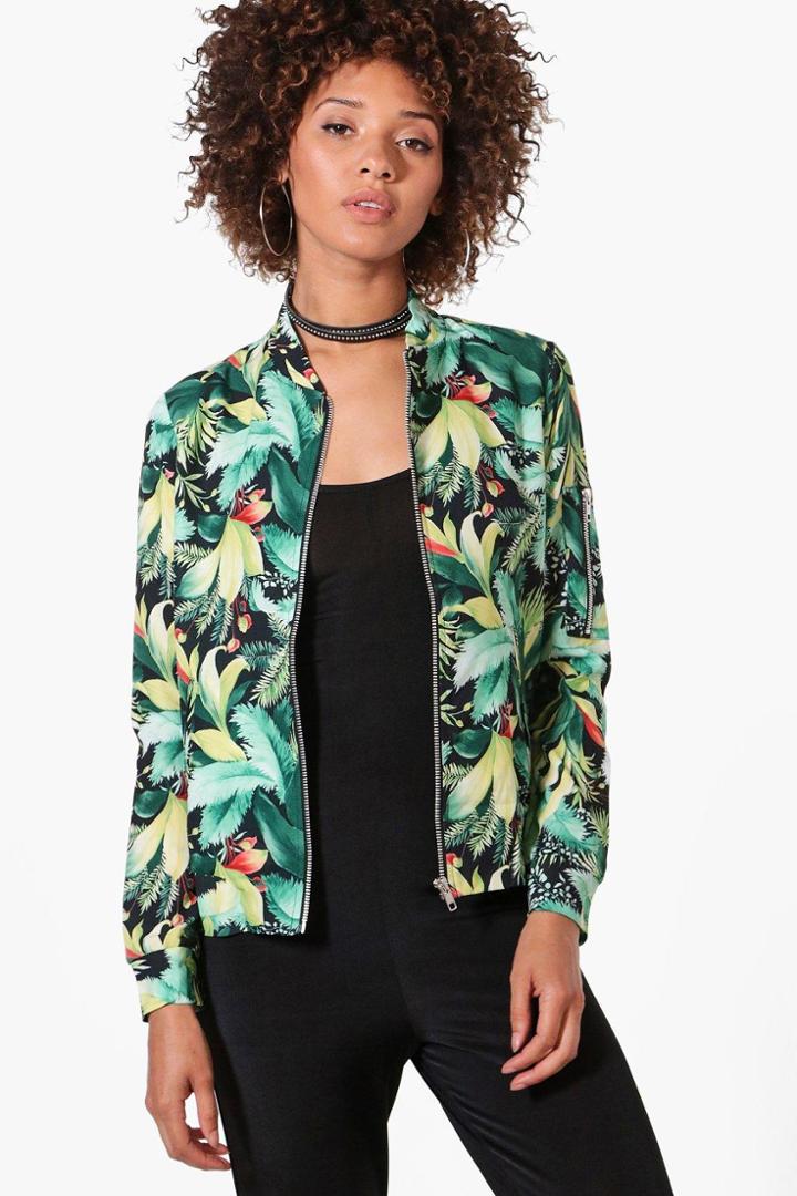 Boohoo Joanna Palm Print Bomber Multi