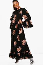 Boohoo Iris Ruffle Hem Flared Sleeve Maxi Dress