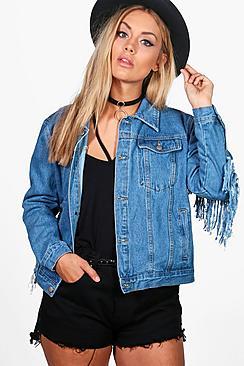 Boohoo Plus Freya Heavy Rip Fringe Denim Jacket