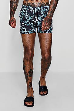 Boohoo Green Camo Print Short Length Swim Short