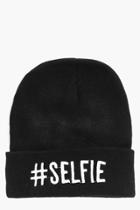 Boohoo Neve Selfie Slogan Beanie Hat Black