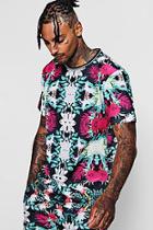 Boohoo Loose Sports Rib Mesh Floral Print T-shirt Co-ord