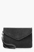 Boohoo Ivy Real Suede Whipstitch Edge Envelope Clutch