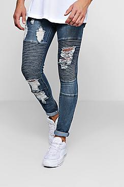 Boohoo Super Skinny Biker Jeans With Distressing