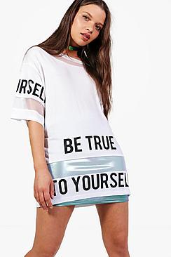 Boohoo Lucy Slogan Mesh Border Tee