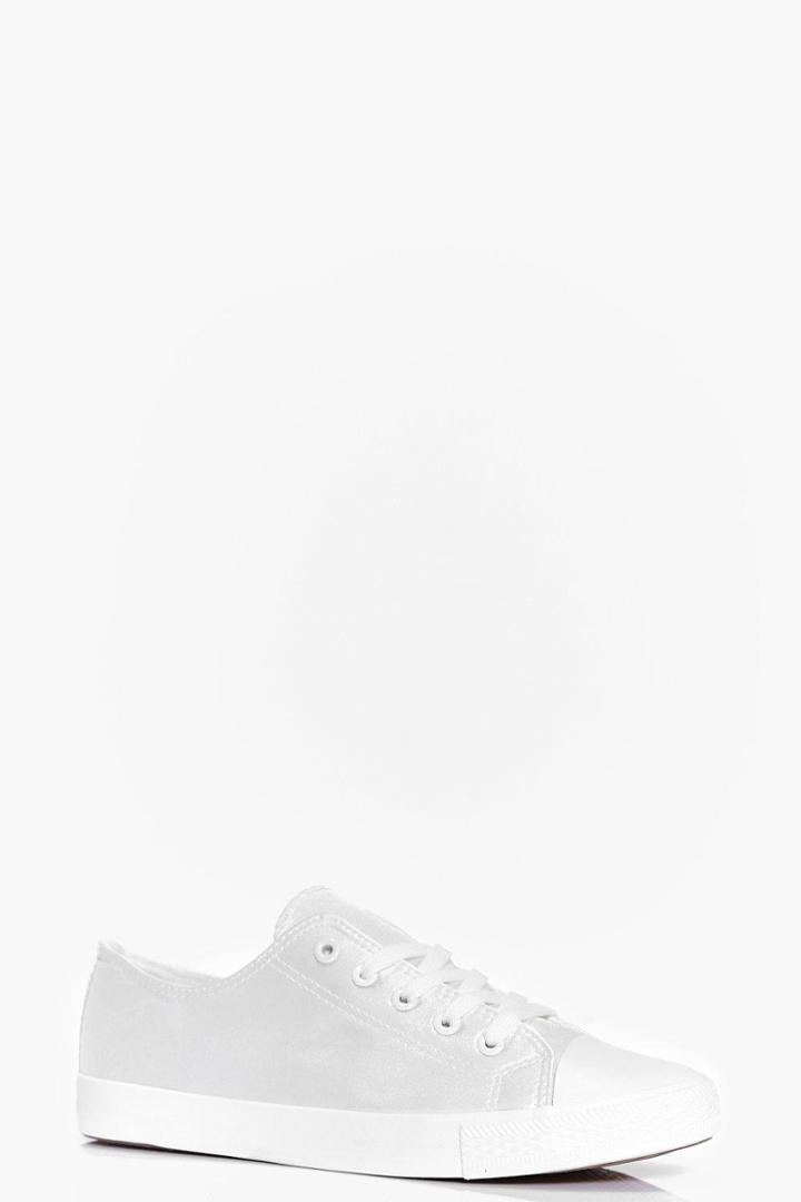Boohoo Emma Satin Lace Up Trainer Pump White