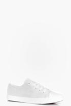 Boohoo Emma Satin Lace Up Trainer Pump White