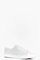 Boohoo Emma Satin Lace Up Trainer Pump White